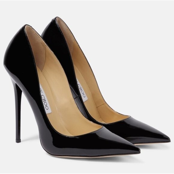 Jimmy Choo Anouk 120 Patent Leather Pumps Stiletto Heels Point Toe Black Size 36 - Picture 1 of 13